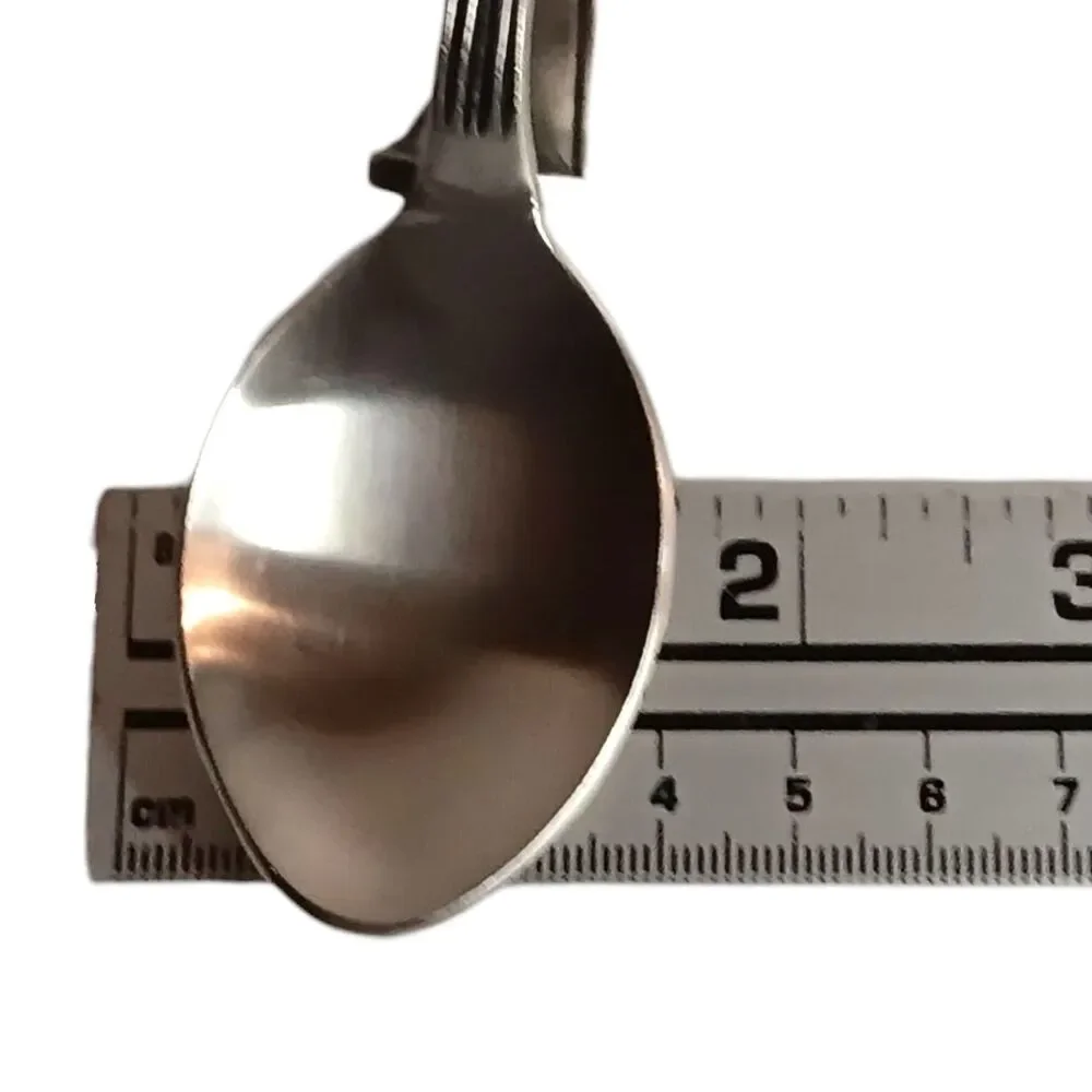 Set Of Four (4) Bent Spoon Napkin Rings Silvertone Paneled Geometric Design